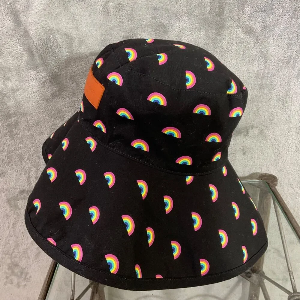 Kurt Geiger London Colorful Rainbow Bucket Floppy Hat Travel, packable OS Logo